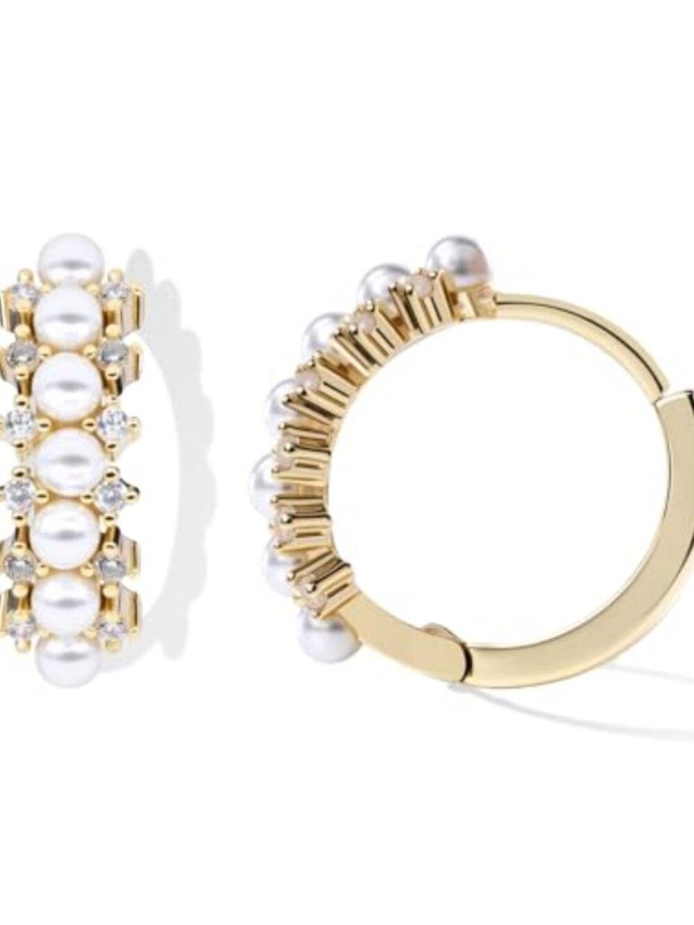 14K Gold Plated Pearl Hoop Earrings Women Hypoallergenic Huggie